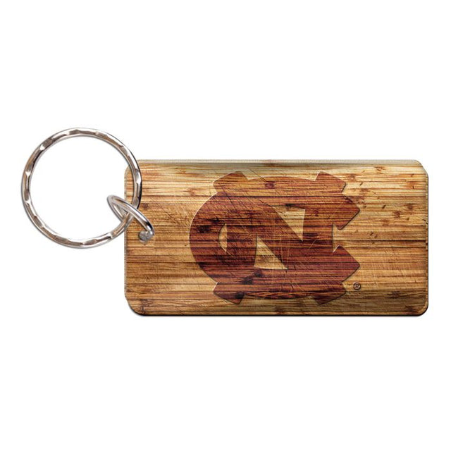 Llavero rectangular de madera de los Tar Heels de Carolina del Norte