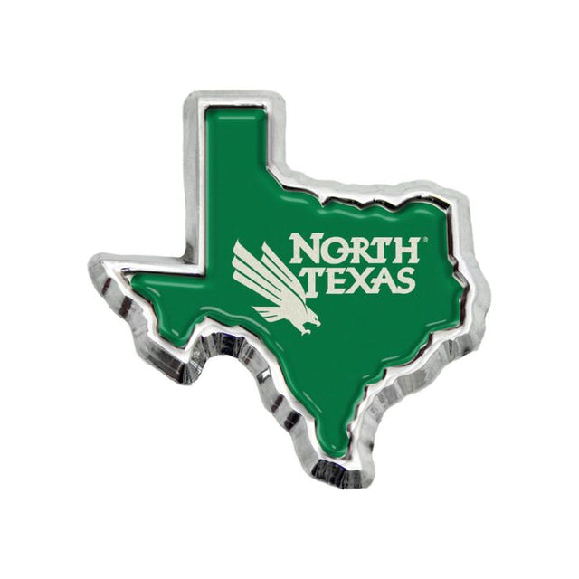 Emblema de metal cromado abovedado STATE de North Texas Mean Green