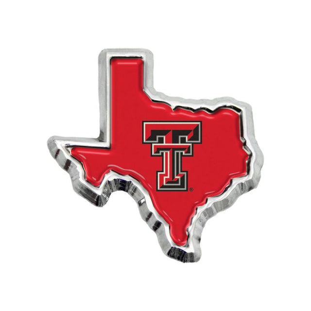 Emblema de metal cromado abovedado de los Red Raiders de Texas Tech STATE