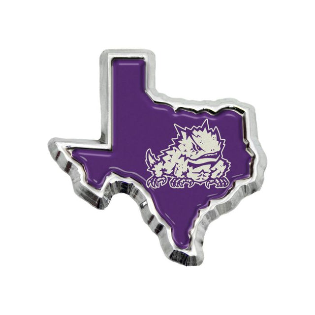 Emblema de metal cromado abovedado del estado de TCU Horned Frogs