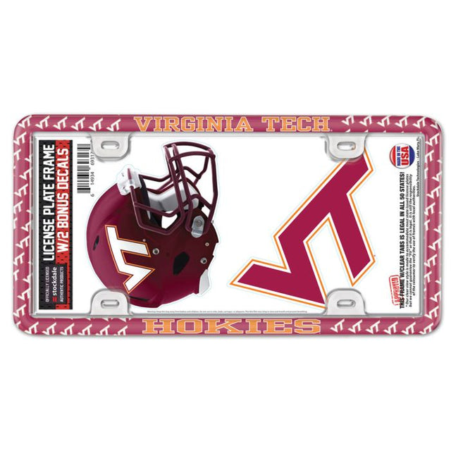 Placa de matrícula de Virginia Tech Hokies con marco fino de plástico y calcomanía