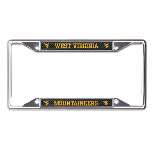 Cuadro de carbono con licencia Plt de West Virginia Mountaineers, de color blanco y negro, estampado