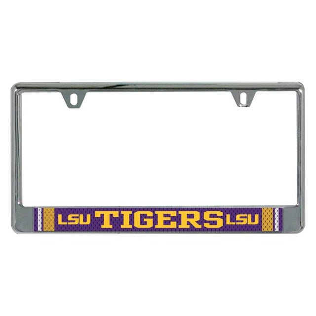 Marco de placa de licencia de la camiseta LSU Tigers impreso en el fondo