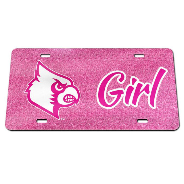 Louisville Cardinals PINK GLITTER Specialty Acrylic License Plate