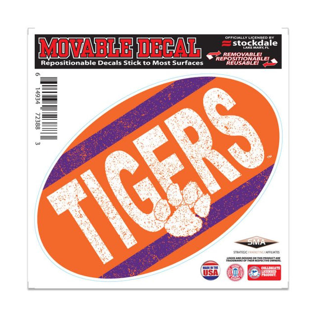 Calcomanía clásica para todas las superficies de los Clemson Tigers, 6" x 6"