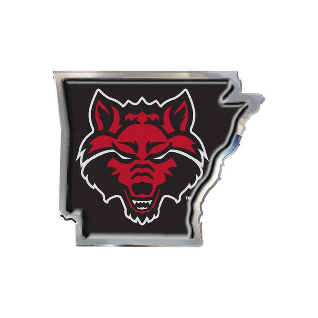 Emblema de metal cromado abovedado de los Arkansas State Red Wolves STATE