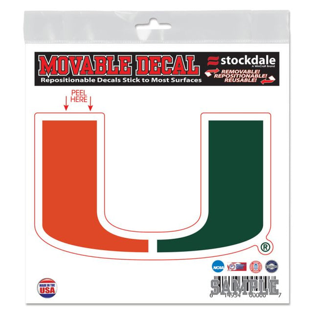 Calcomanía para todas las superficies de los Miami Hurricanes, 6" x 6"