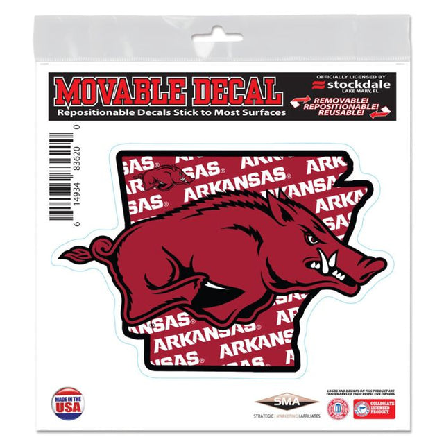 Calcomanía para todas las superficies del estado de Arkansas Razorbacks, 6" x 6"