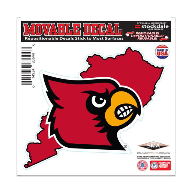 Calcomanía STATE para todas las superficies de los Louisville Cardinals, 6" x 6"