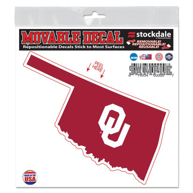 Calcomanía para todas las superficies con la forma del estado de Oklahoma Sooners de 6" x 6"