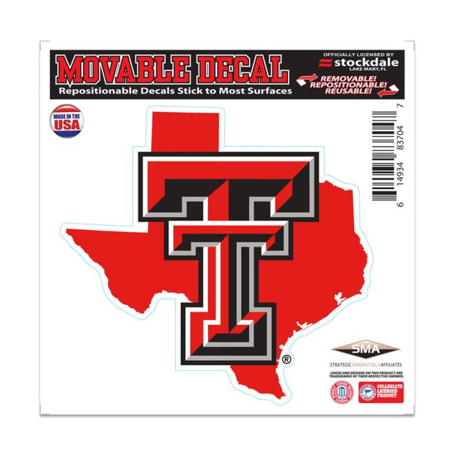 Calcomanía para todas las superficies del estado de Texas Tech Red Raiders, 6" x 6"