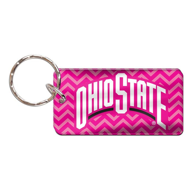 Llavero rectangular con el logo de Ohio State Buckeyes en color rosa y CHEVRON