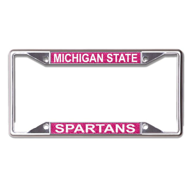 Marco de licencia con fondo brillante de Spartans de Michigan State, de acero inoxidable, estampado