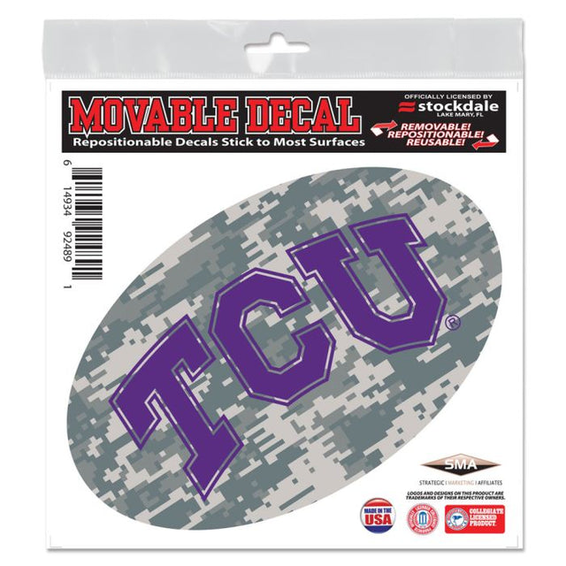 Calcomanía para todas las superficies TCU Horned Frogs CAMO de 6" x 6"