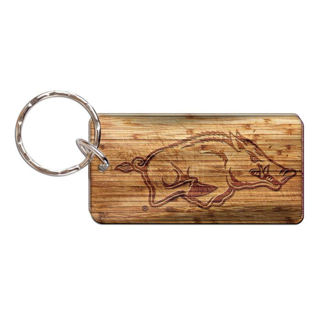 Llavero rectangular de madera de Arkansas Razorbacks