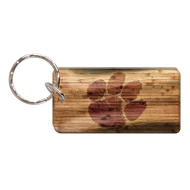 Llavero rectangular de madera de los Clemson Tigers