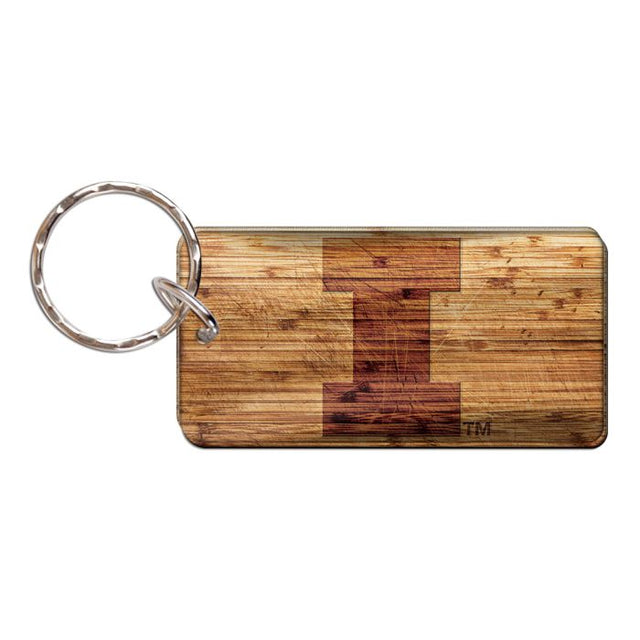 Llavero rectangular de madera de Illinois Fighting Illini