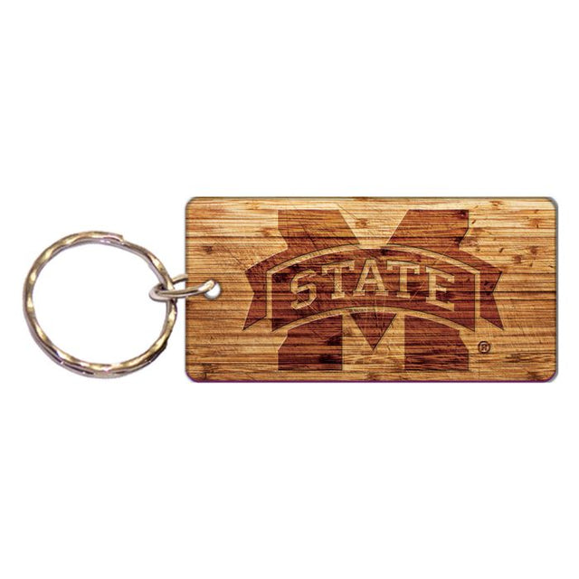 Llavero rectangular de madera de los Mississippi State Bulldogs