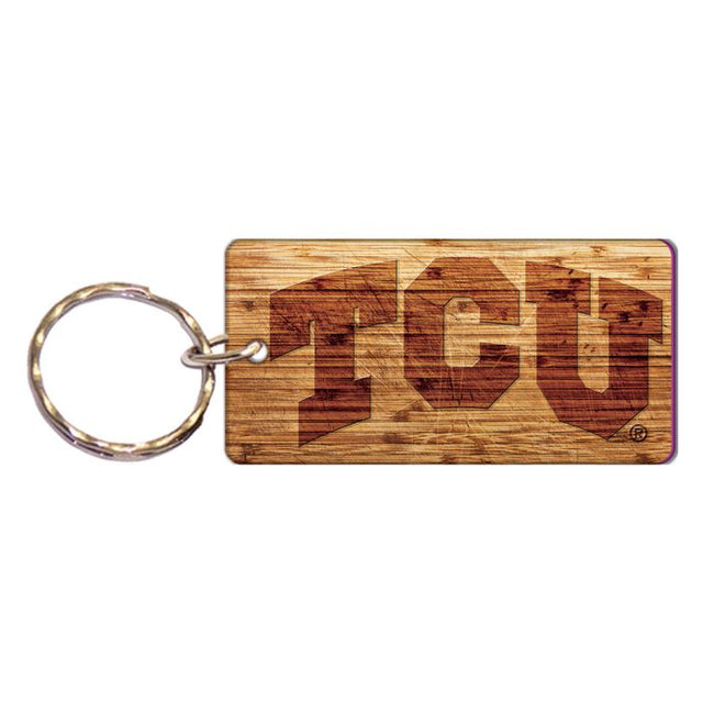 TCU Horned Frogs WOOD Keychain Rectangle