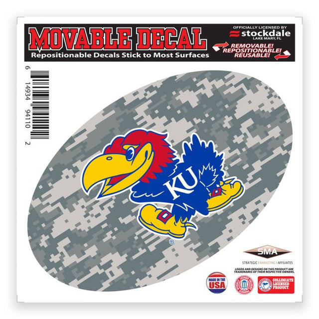 Calcomanía para todo tipo de superficies con diseño de camuflaje de los Kansas Jayhawks, 6" x 6"