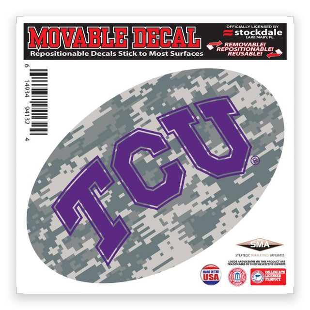 Calcomanía para todas las superficies TCU Horned Frogs CAMO de 6" x 6"