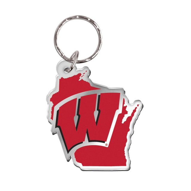 Llavero con forma de estado de Wisconsin Badgers de forma libre