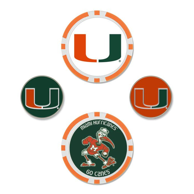 Juego de cuatro marcadores de pelota de los Miami Hurricanes