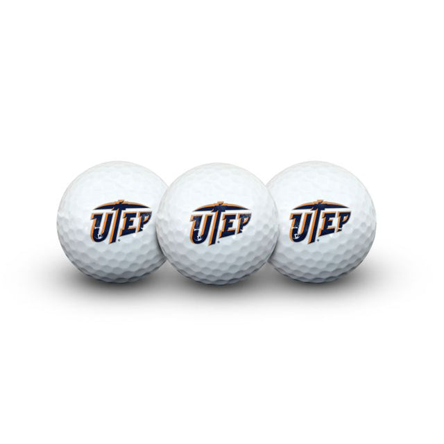 UTEP Miners 3 pelotas de golf en estuche tipo concha