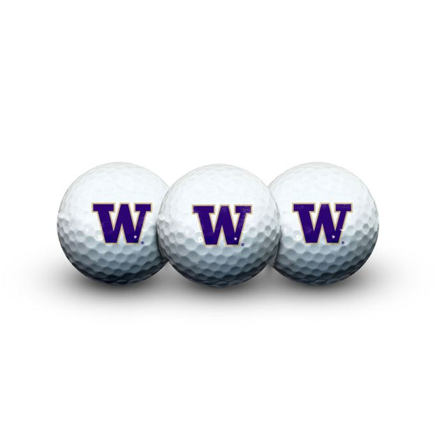 3 pelotas de golf Washington Huskies en estuche tipo concha