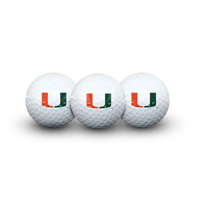 3 pelotas de golf de los Miami Hurricanes en formato concha