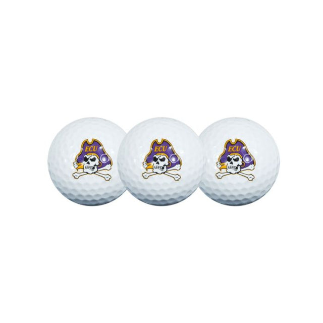 3 pelotas de golf de los Piratas de East Carolina en estuche tipo concha