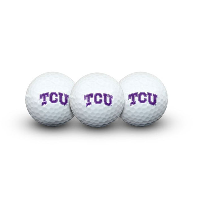 Pelotas de golf TCU Horned Frogs 3 en estuche tipo concha