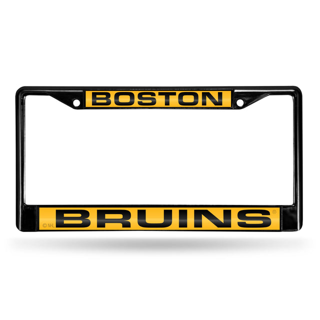 Marco para matrícula de 12 x 6 con cromo láser negro de los Boston Bruins