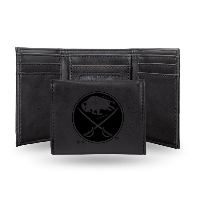 Buffalo Sabres Laser Engraved Trifold Wallet - Black