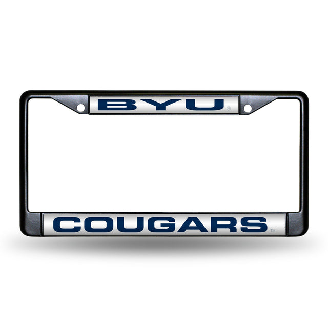 Marco para matrícula de 12 x 6 con cromo láser negro de BYU Cougars