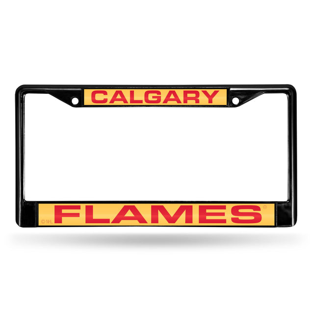 Marco para matrícula de 12 x 6 con cromo láser negro de Calgary Flames