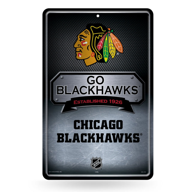 Letrero de metal grande en relieve de Chicago Blackhawks de 11 x 17 pulgadas