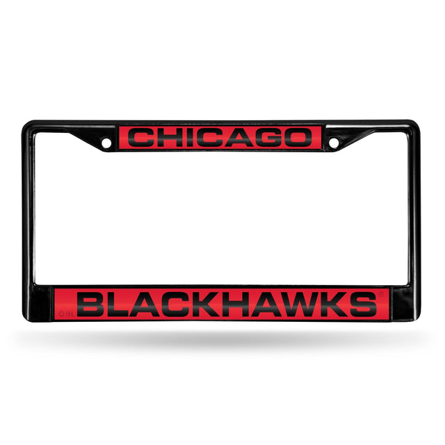 Marco para matrícula de 12 x 6 con cromo láser negro de Chicago Blackhawks