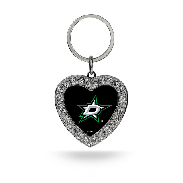 Llavero con forma de corazón de diamantes de imitación plateados de Dallas Stars