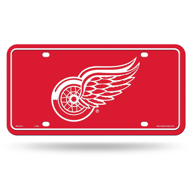 Logotipo de Detroit Red Wings en placa metálica para automóvil en color rojo y negro