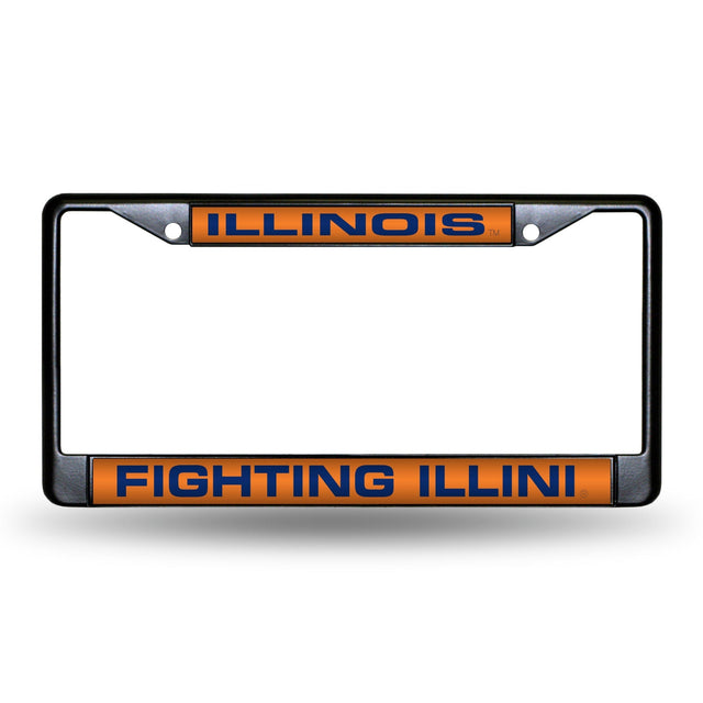 Marco para matrícula de 12 x 6 con cromo láser negro de Illinois Fighting Illini