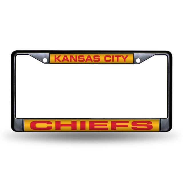 Marco para matrícula de 12 x 6 con cromo láser negro de los Kansas City Chiefs