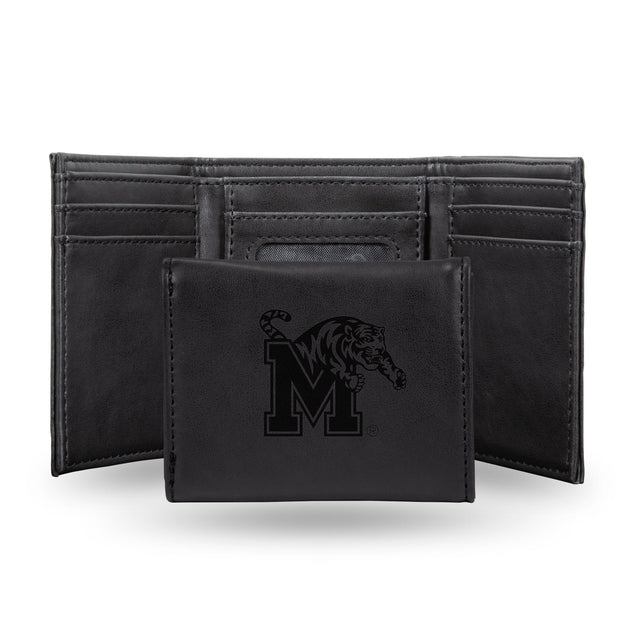 Cartera de tres pliegues con grabado láser de los Memphis Tigers, color negro