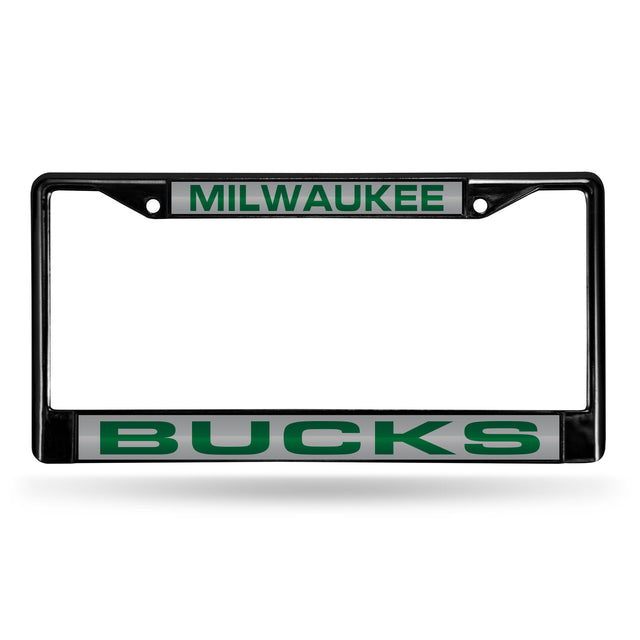 Marco para matrícula de 12 x 6 con cromo láser negro de Milwaukee Bucks