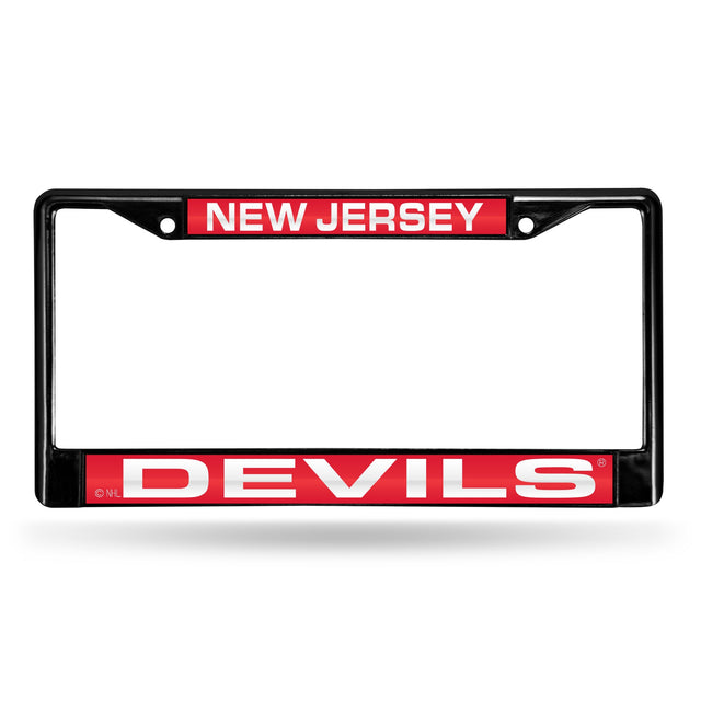 Marco para matrícula de 12 x 6 con láser cromado negro de New Jersey Devils