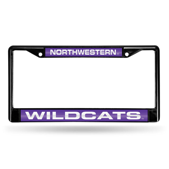 Marco para matrícula de 12 x 6 con cromo láser negro de Northwestern Wildcats