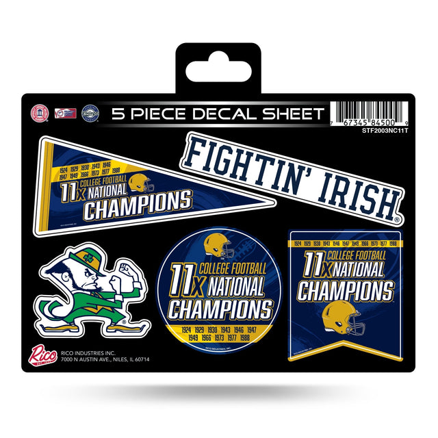 Notre Dame 11 Time College Football Champs 5-Pc Decal Sheet