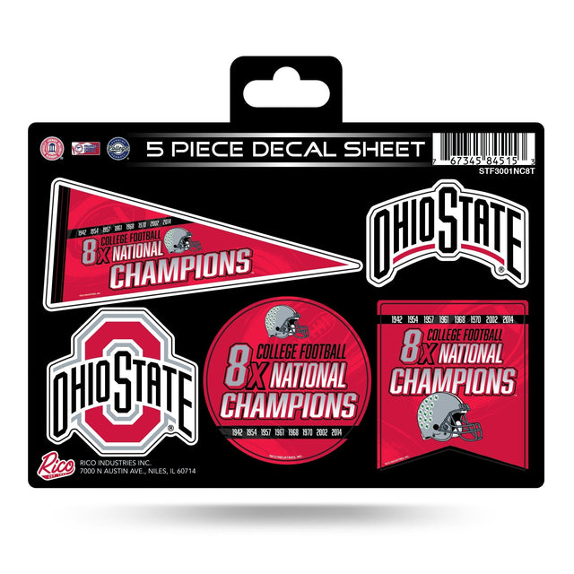 Ohio State University 8 Time College Football Champs 5-Pc Decal Sheet