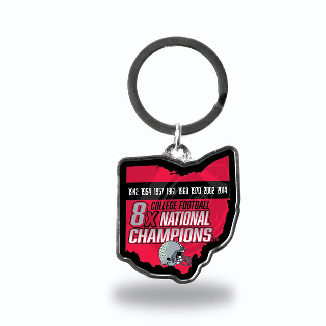 Ohio State University 8 Time College Football Champs State Shaped Keychain (Ohio)