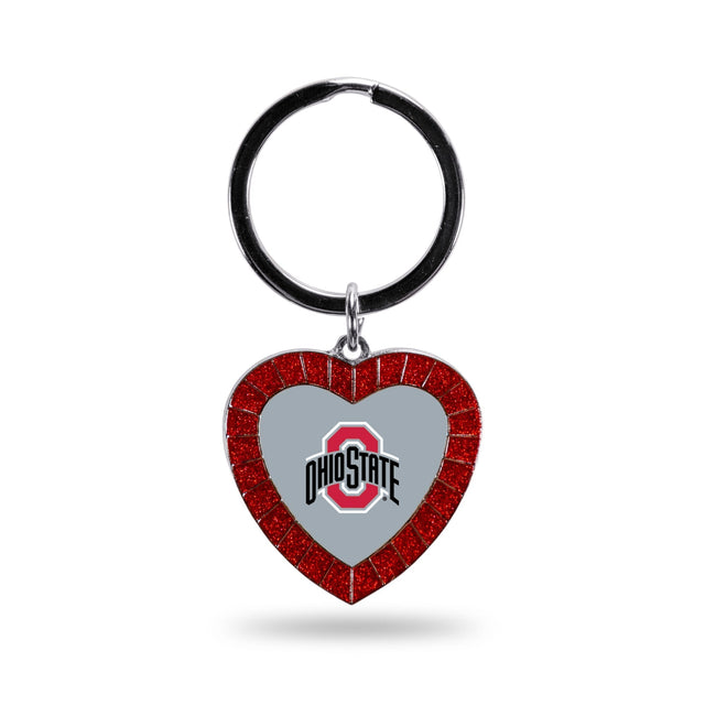 Llavero con forma de corazón de diamantes de imitación rojos de la Universidad Estatal de Ohio